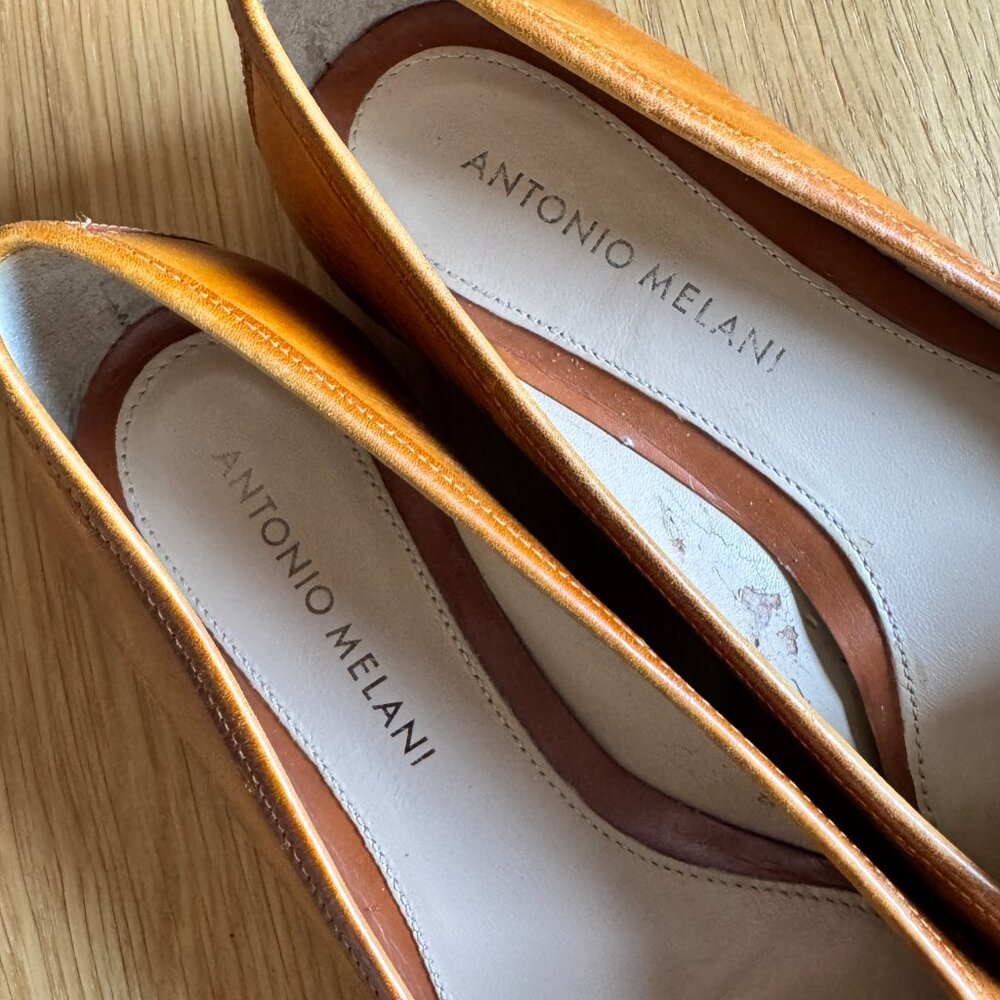 Antonio Melani Tan Leather Loafers Size 6.5 Woven Penny Flats - Picture 7 of 12
